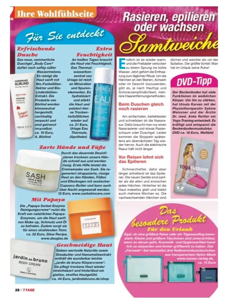 7Tage Magazin zu der Body Cream von Jardin de Bruno. 7Tage Magazin zu der Body Cream von Jardin de Bruno.