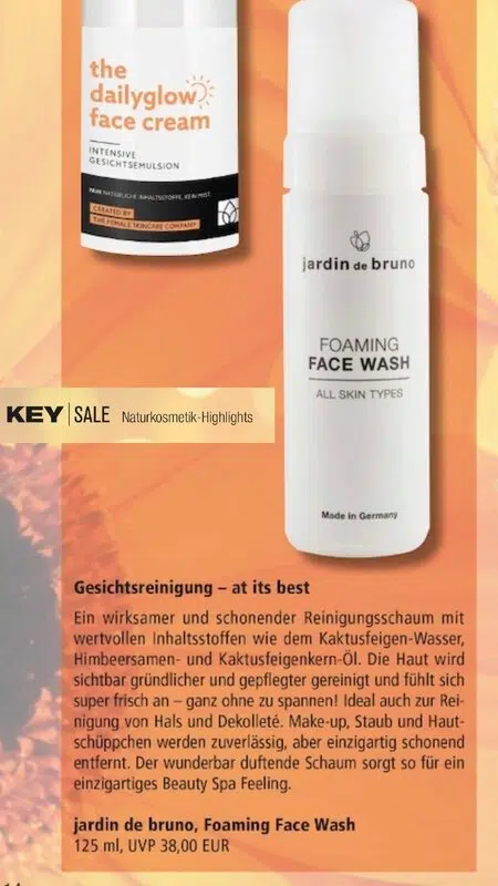 Key Sale Magazine erwähnt Foaming Face Wash von Jardin de Bruno Key Sale erwähnt Foaming Face Wash von Jardin de Bruno.